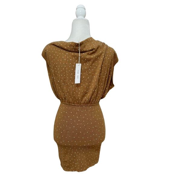 The Sei Crystal Asymmetric Drape Mini Dress XS Tan NWT - Picture 5 of 9